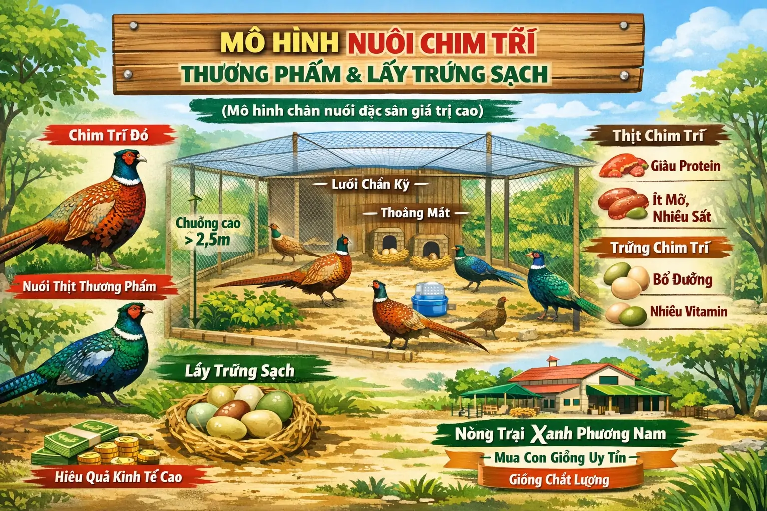 M&ocirc; h&igrave;nh nu&ocirc;i chim trĩ thương phẩm v&agrave; lấy trứng sạch